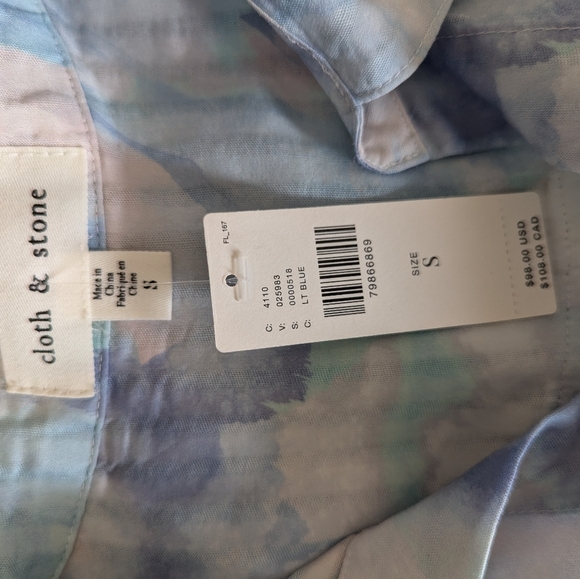 Cloth & Stone NWT multi colored blue blouse Small - Picture 7 of 11